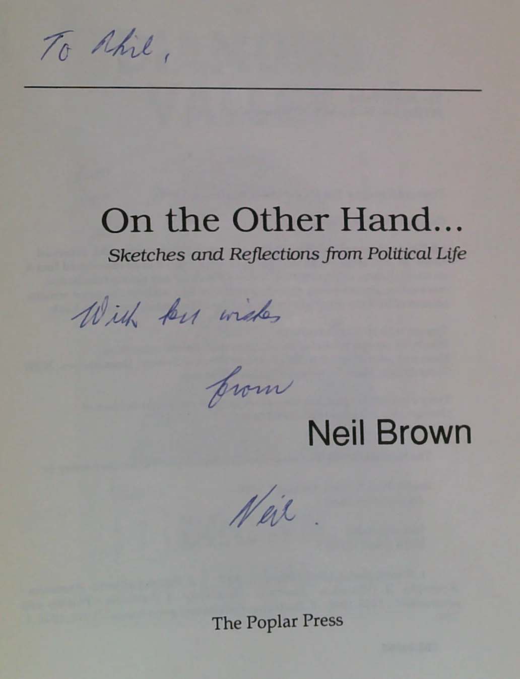 On The Other Hand...: Sketches And Reflections From Political Life (SIGNED) - Image 2